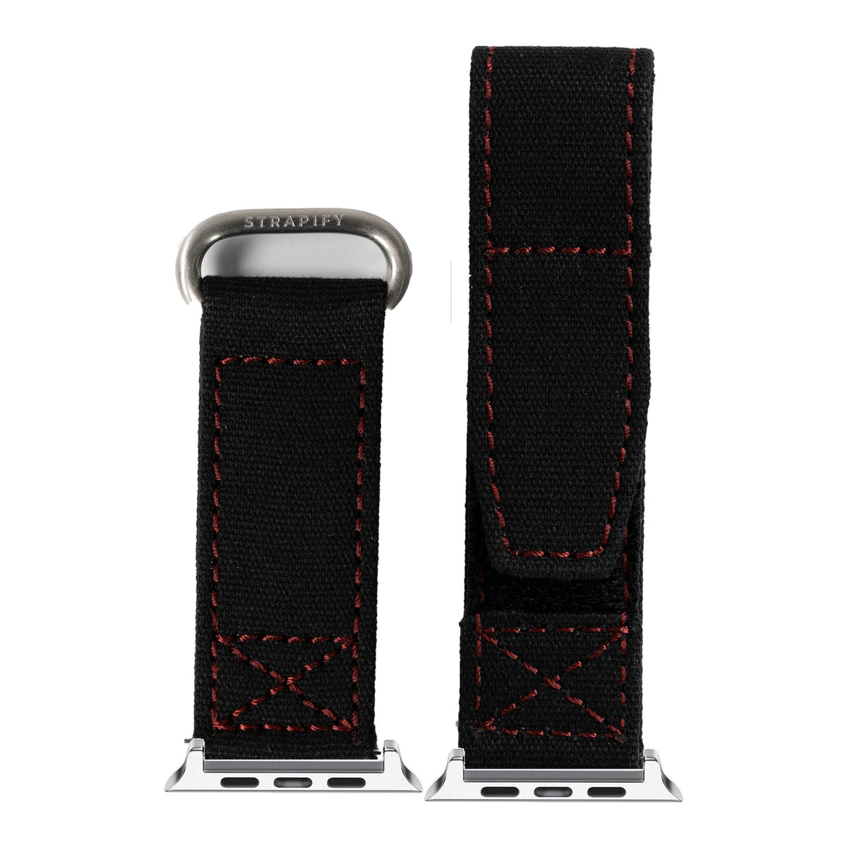 [Apple Watch] Military Velcro - Black/Red with Silver Apple Watch connecters