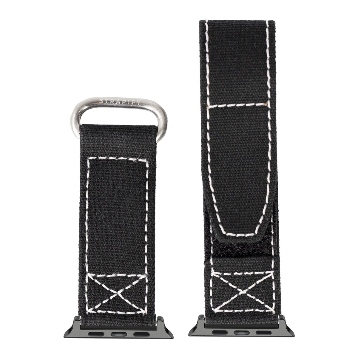 [Apple Watch] Military Velcro - Black/White with Black Apple Watch connecters