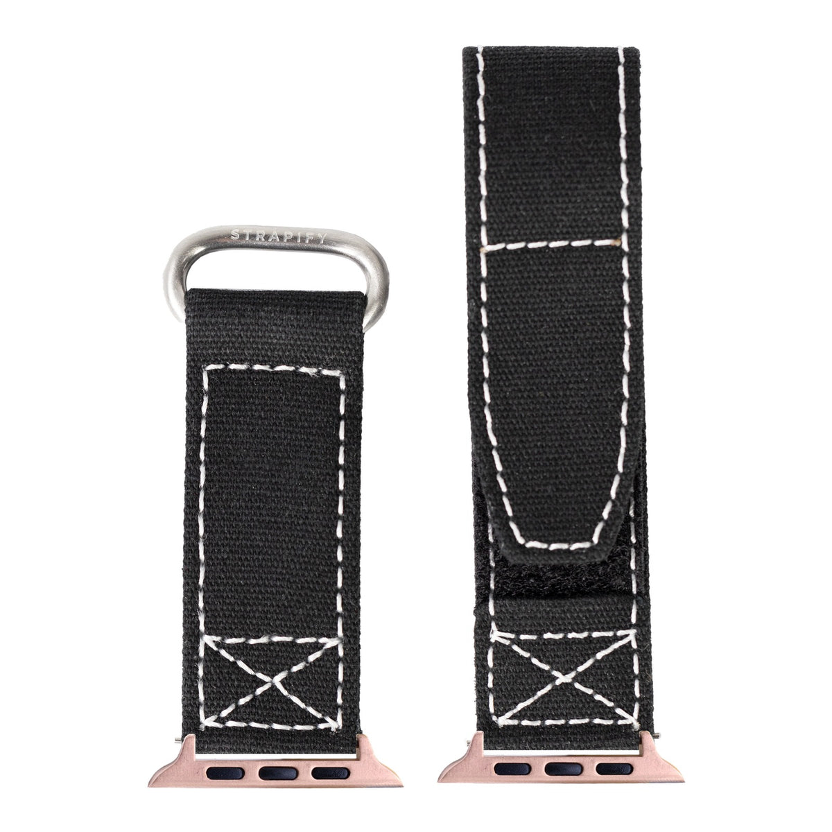 [Apple Watch] Military Velcro - Black/White with Rose Gold Apple Watch connecters
