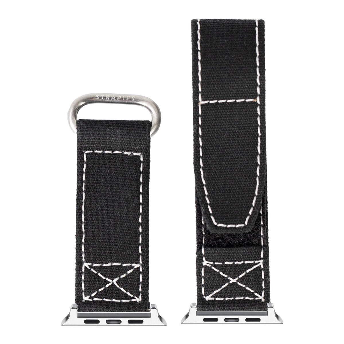 [Apple Watch] Military Velcro - Black/White with Silver Apple Watch connecters