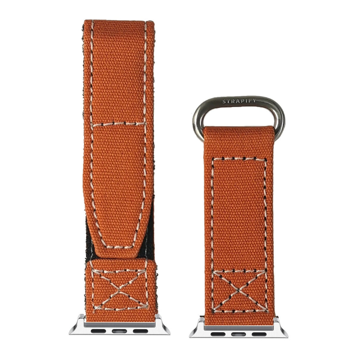 [Apple Watch] Military Velcro - Orange | White Stitching with Silver Apple Watch connecters