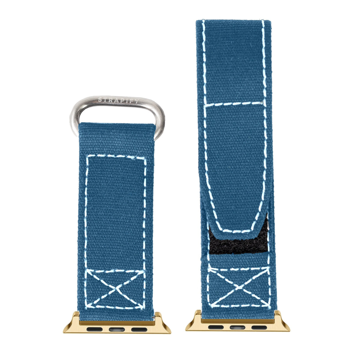[Apple Watch] Military Velcro - Petrol Blue | White Stitching with Gold Apple Watch connecters
