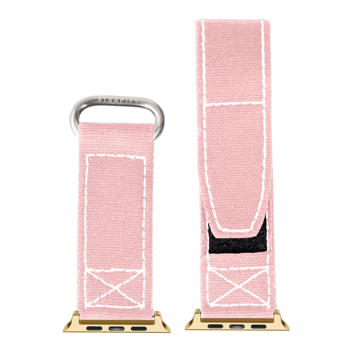 [Apple Watch] Military Velcro - Pink | White Stitching with Gold Apple Watch connecters