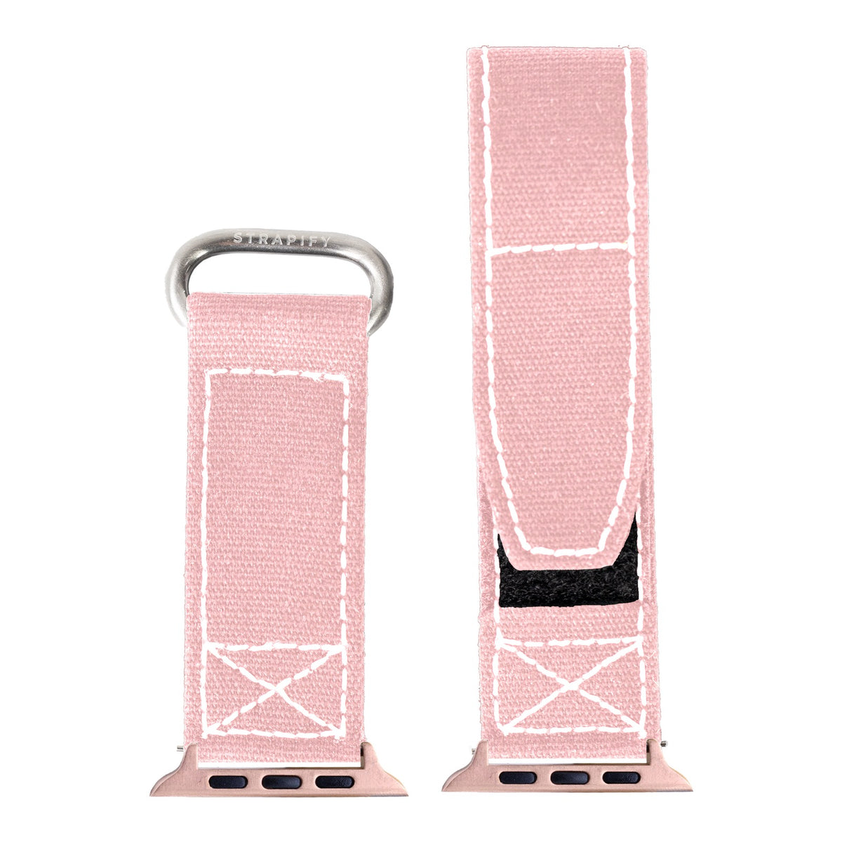 [Apple Watch] Military Velcro - Pink | White Stitching with Rose Gold Apple Watch connecters