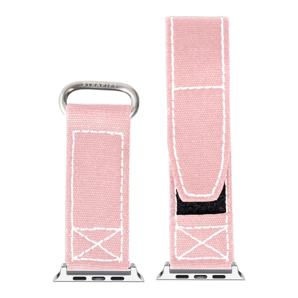 [Apple Watch] Military Velcro - Pink | White Stitching with Silver Apple Watch connecters