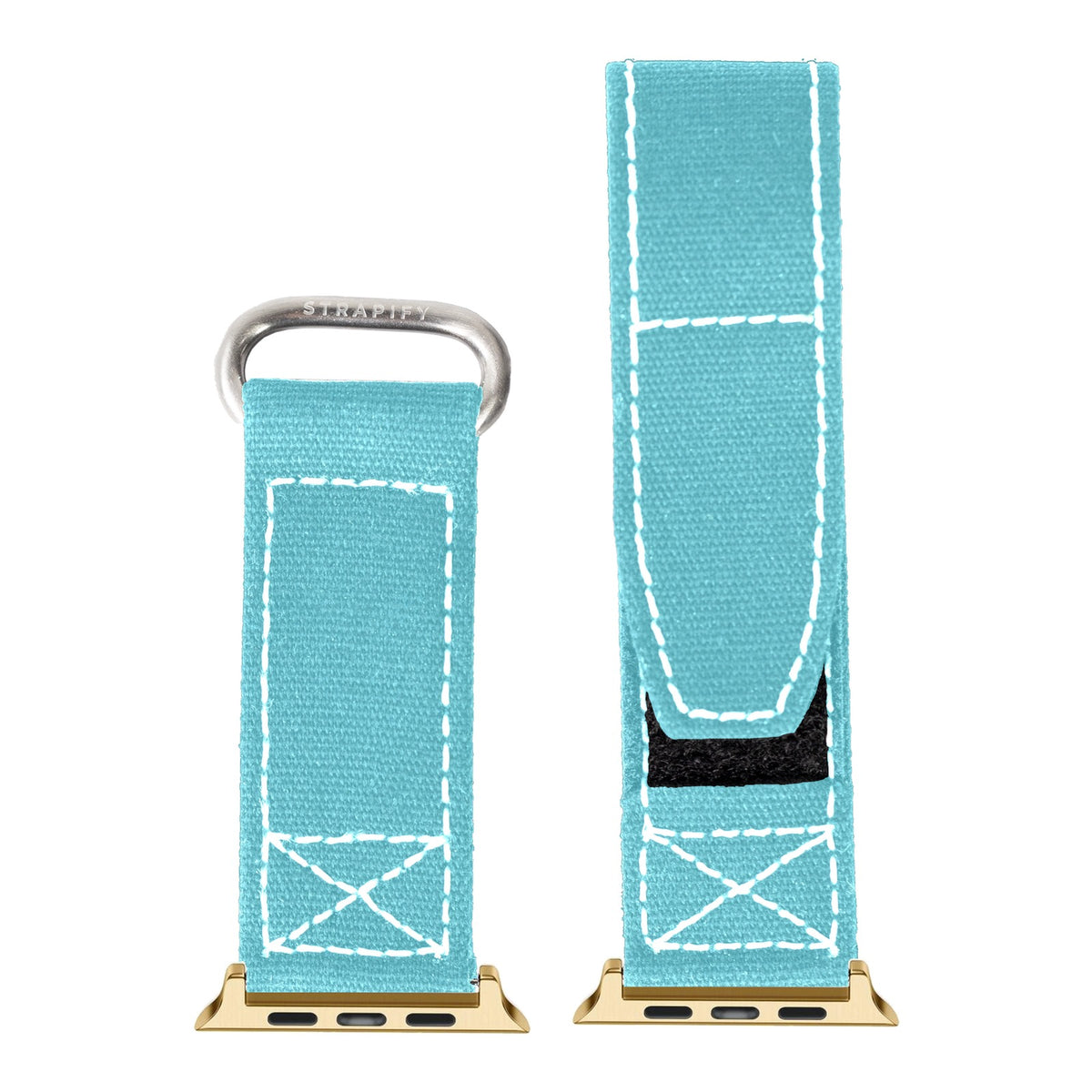 [Apple Watch] Military Velcro - Sky Blue | White Stitching with Gold Apple Watch connecters