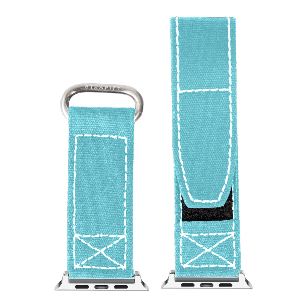 [Apple Watch] Military Velcro - Sky Blue | White Stitching with Silver Apple Watch connecters