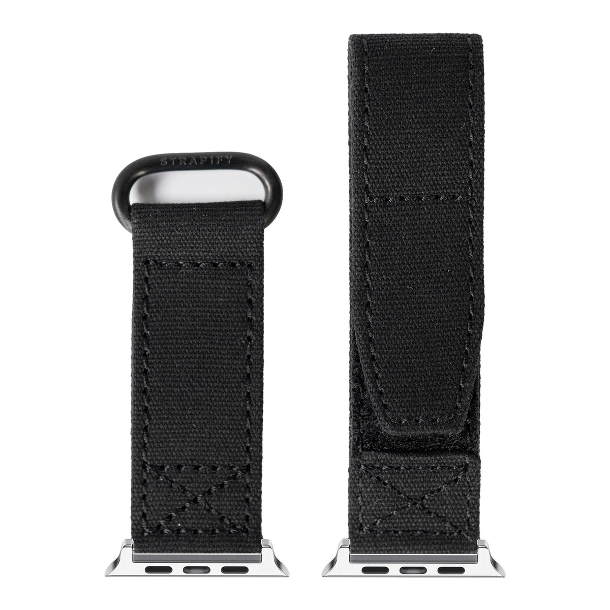 [Apple Watch] Military Velcro - Stealth Black with Silver Apple Watch connecters