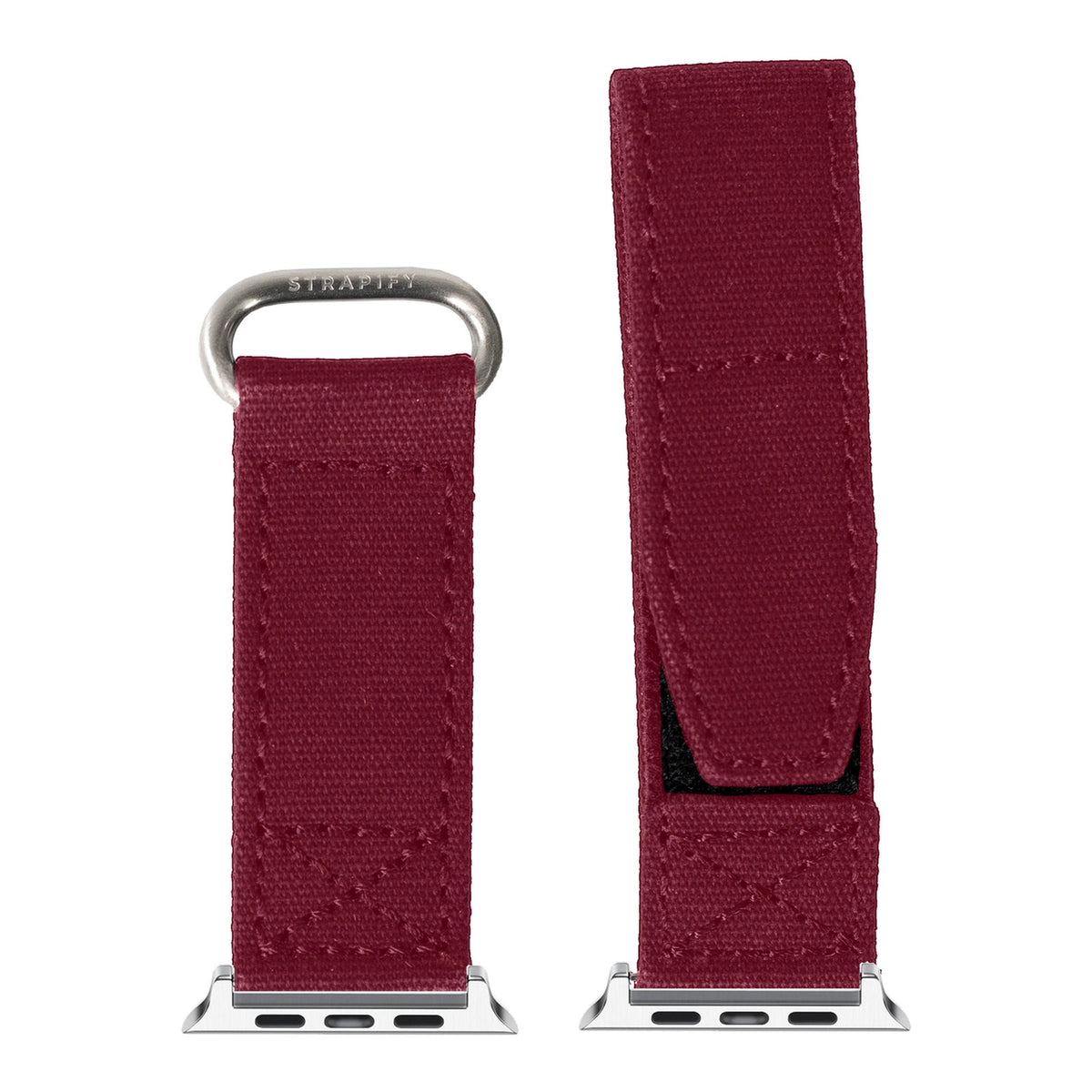 [Apple Watch] Military Velcro - Wine Red with Silver Apple Watch connecters