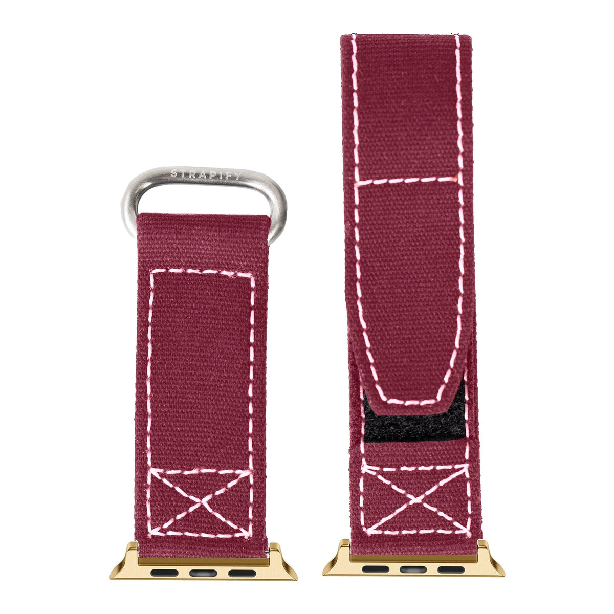[Apple Watch] Military Velcro - Wine Red | White Stitching with Gold Apple Watch connecters
