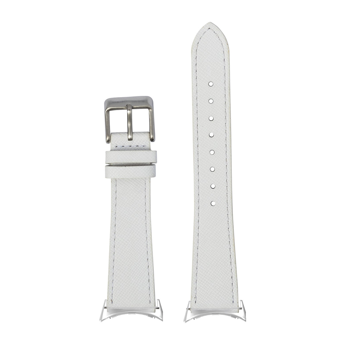 Saffiano Leather - White Silver with Google Pixel Spring Bar Adapters - Wear Any 20mm Strap! for Pixel Watch 3-5 45mm