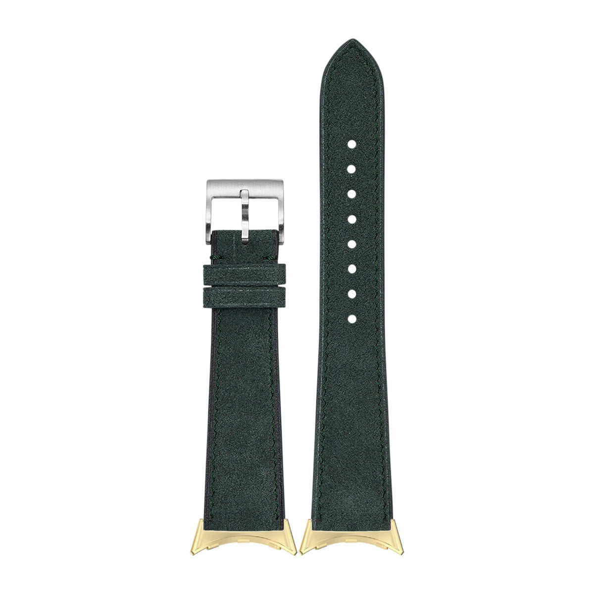 Alcantara Leather - Forest Green Gold with Google Pixel Spring Bar Adapters - Wear Any 20mm Strap! for Pixel Watch 3-5 45mm