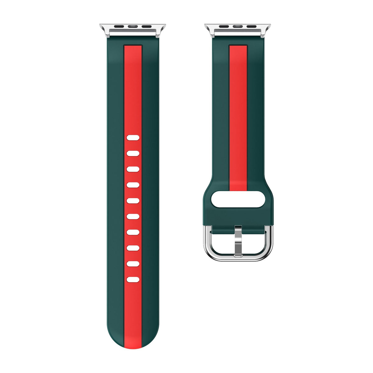Striped Silicone Green / Red Starlight with Connecters - Spring Bar Type for Apple Watch