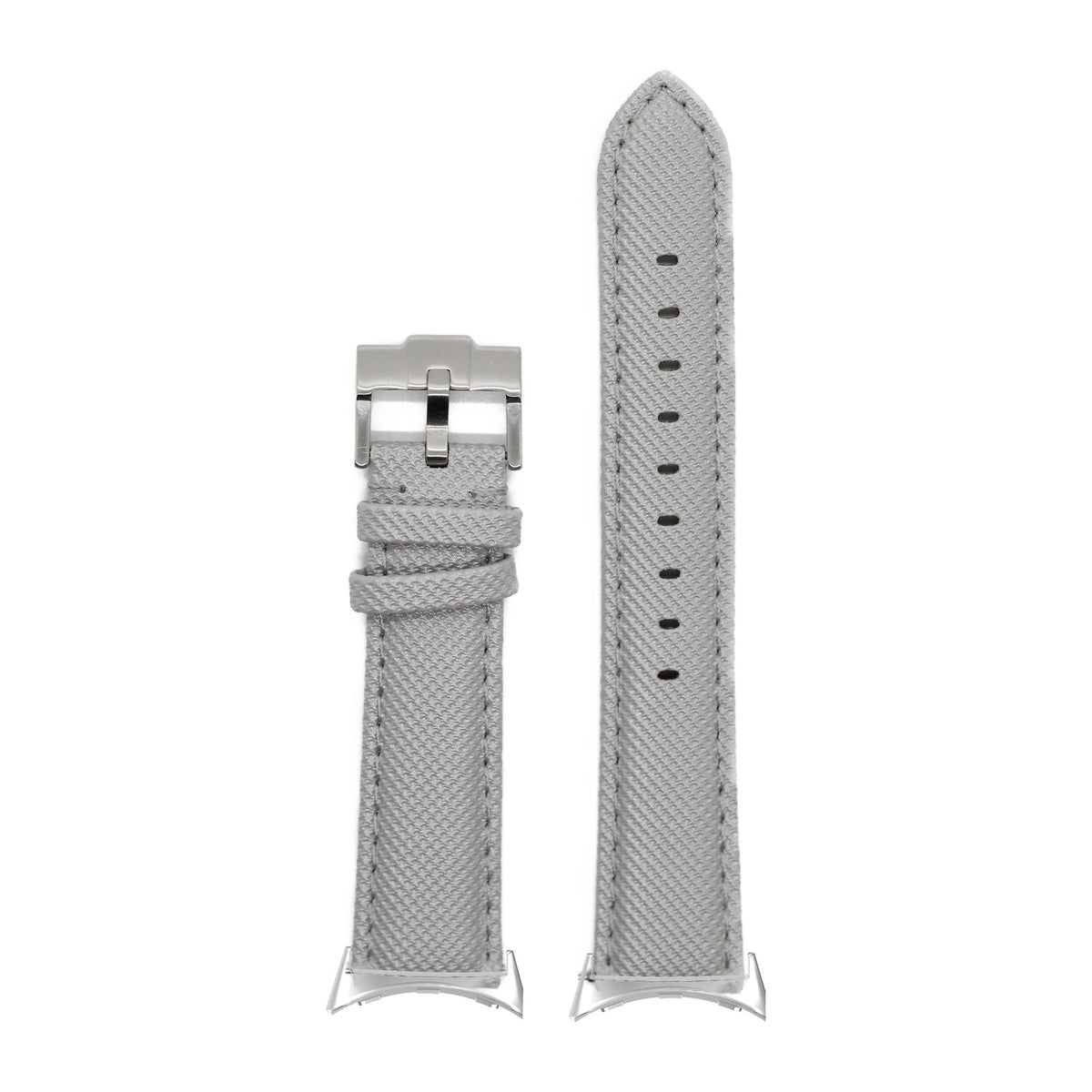 Sailcloth - Silver Grey Silver with Google Pixel Spring Bar Adapters - Wear Any 20mm Strap! for Pixel Watch 3-5 45mm