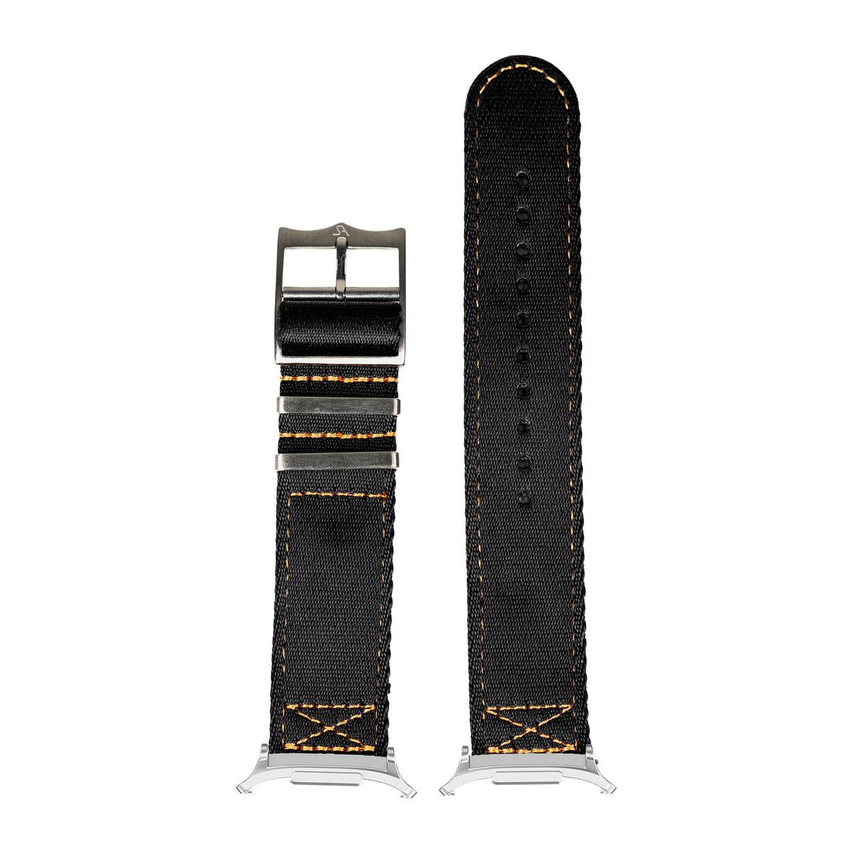 Ultra Militex - Black / Orange Stitching Silver with Strap Adapter for Galaxy Watch 8-9/Ultra