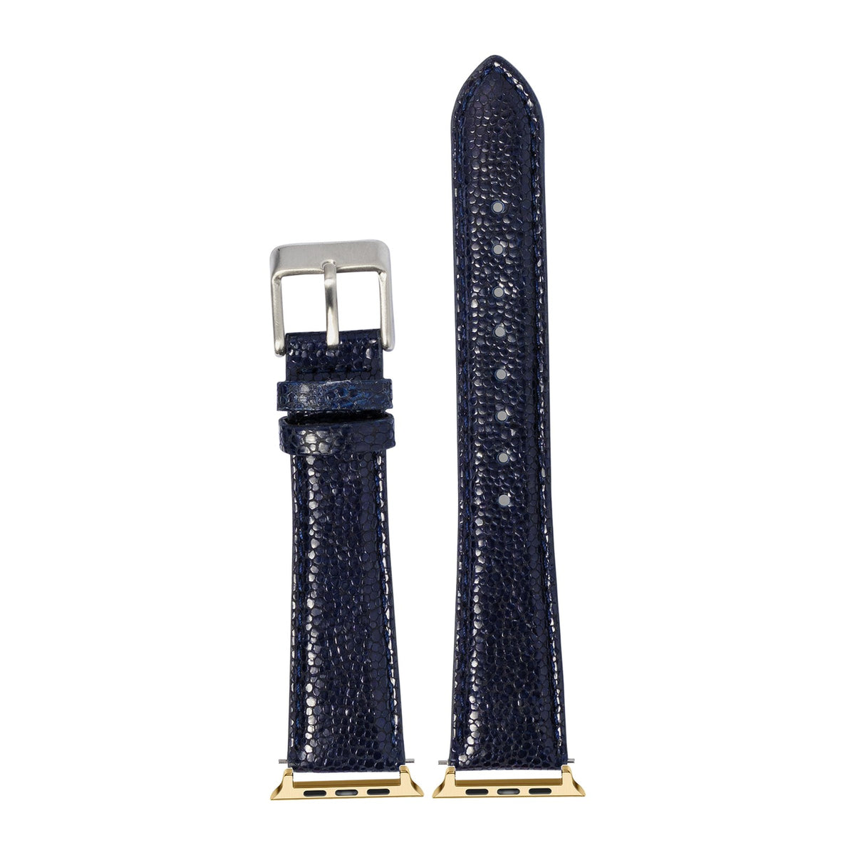 Faux Stingray - Navy Blue Gold with Connecters - Spring Bar Type for Apple Watch
