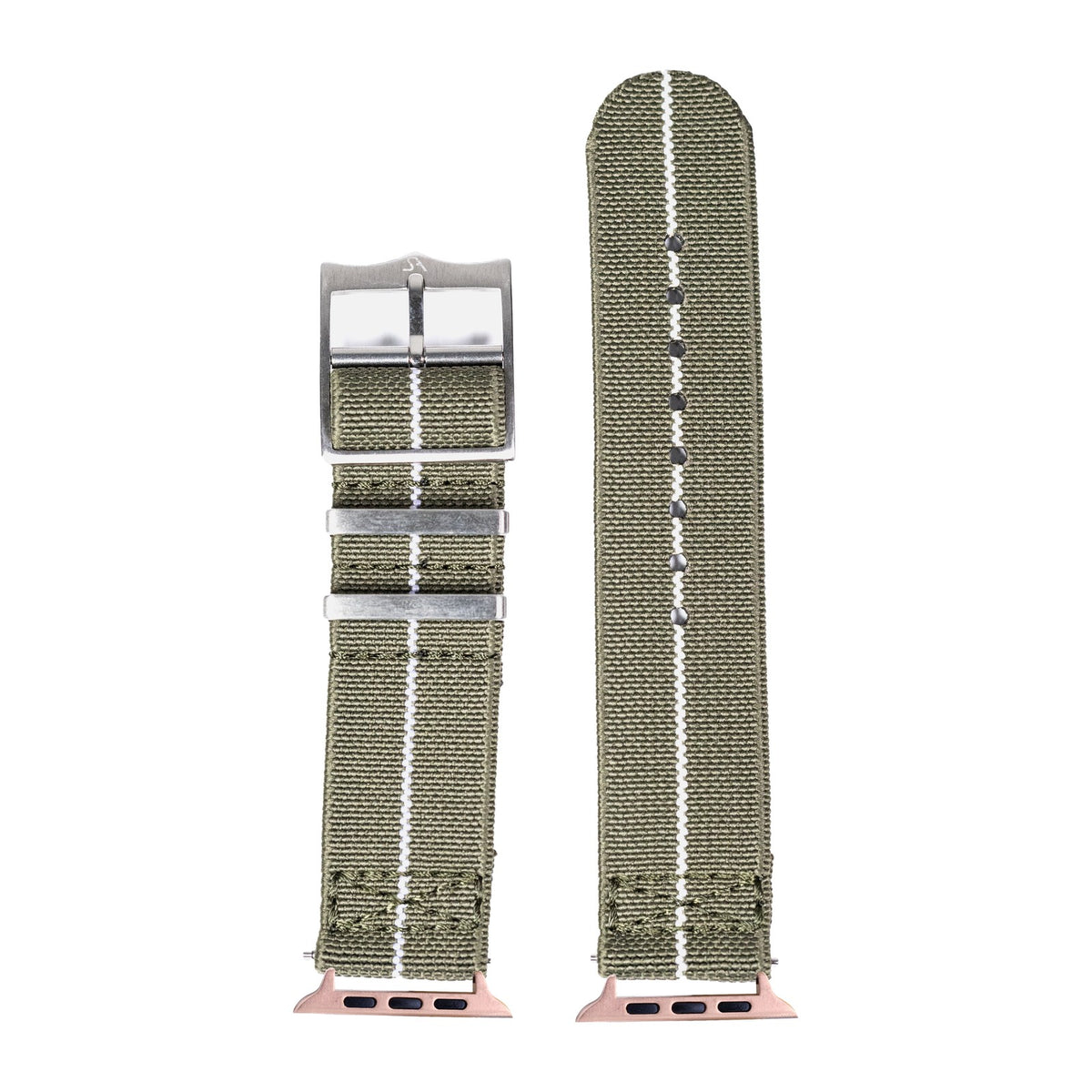 ElastoFlex - Army Green/White Rose Gold with Connecters - Spring Bar Type for Apple Watch