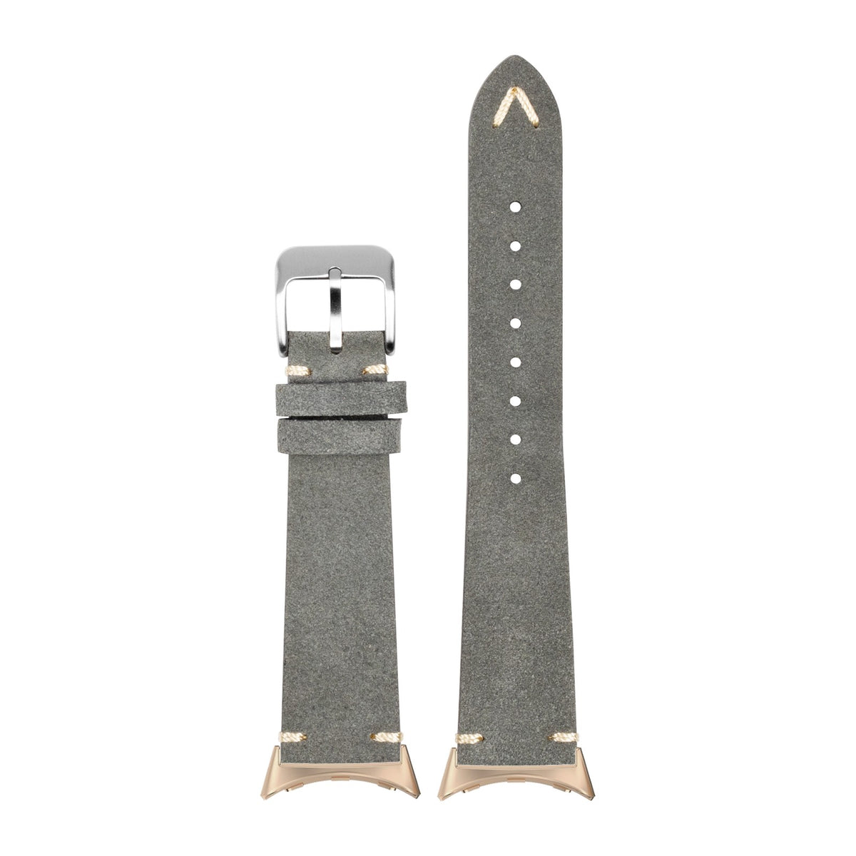 Suede Leather Grey Rose Gold with Google Pixel Spring Bar Adapters - Wear Any 20mm Strap! for Pixel Watch 3-5 45mm