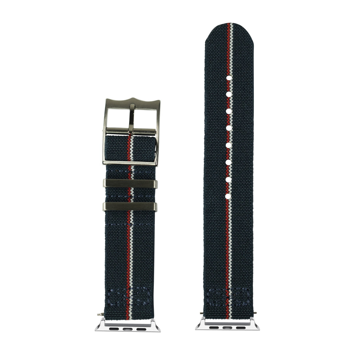 ElastoFlex - Blue/White/Red Silver with Connecters - Spring Bar Type for Apple Watch