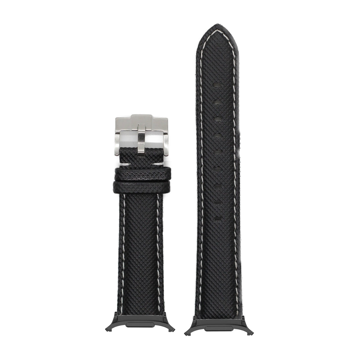 Sailcloth - Black | White Stitching for the Galaxy Watch 8, 9 and Ultra with adapter fitted
