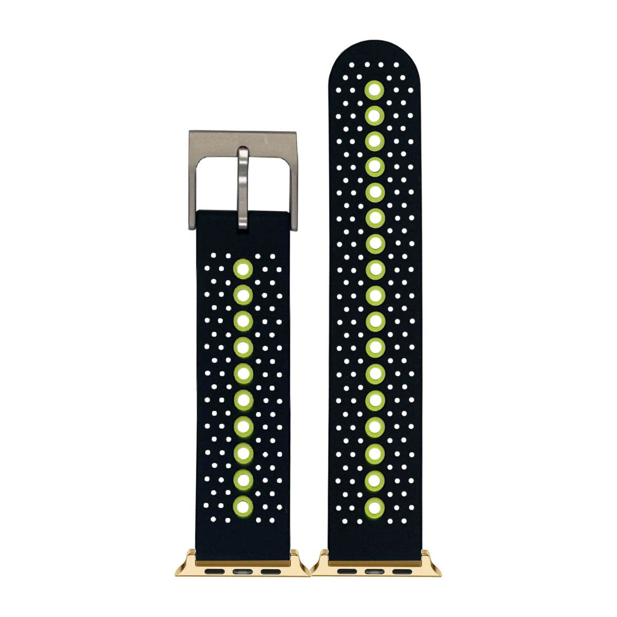 Flexi Sports Silicone 2 Black/Green Gold with Connecters - Spring Bar Type for Apple Watch