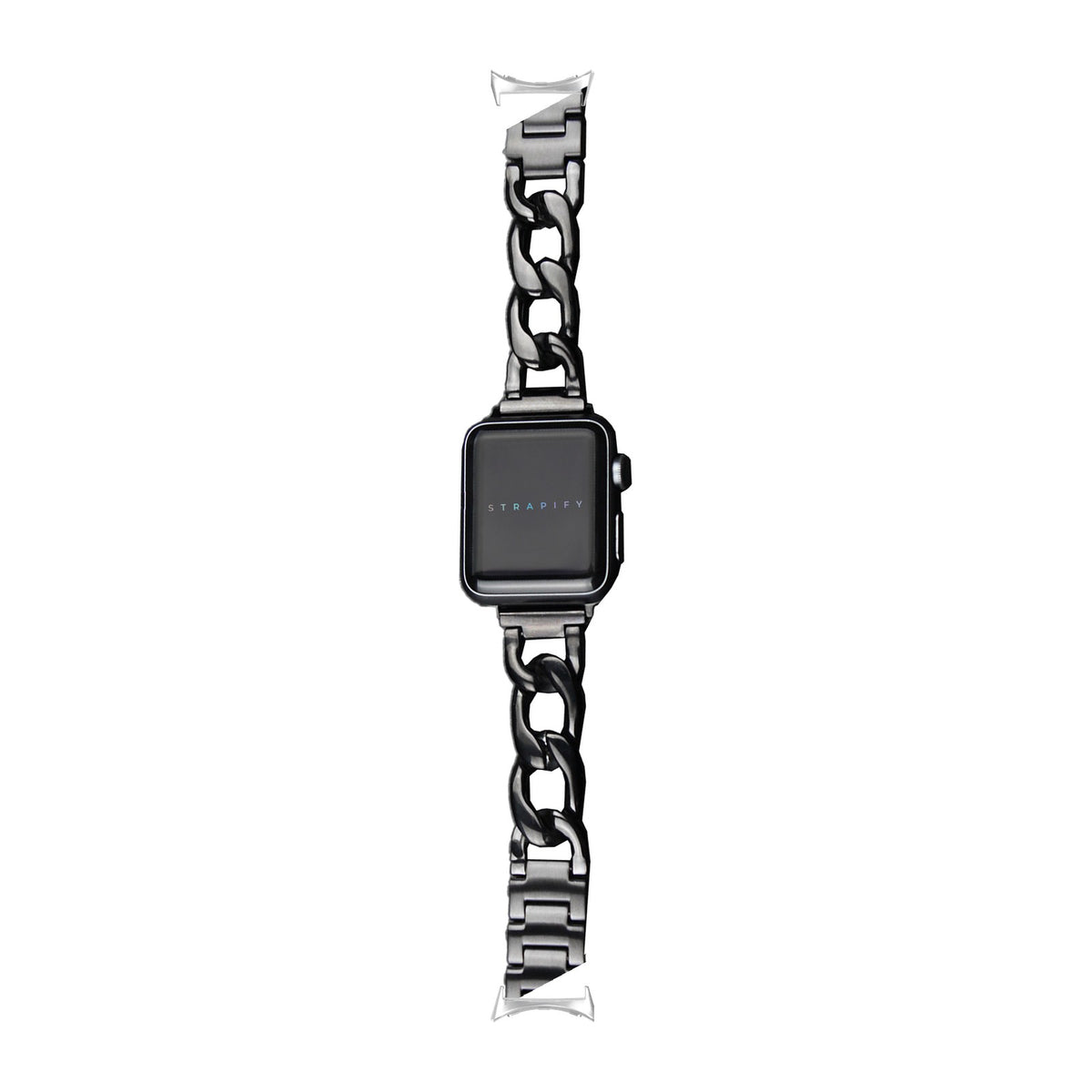 Chain Link Bracelet - Black Silver with Google Pixel Spring Bar Adapters - Wear Any 20mm Strap! for Pixel Watch 1-5 41mm