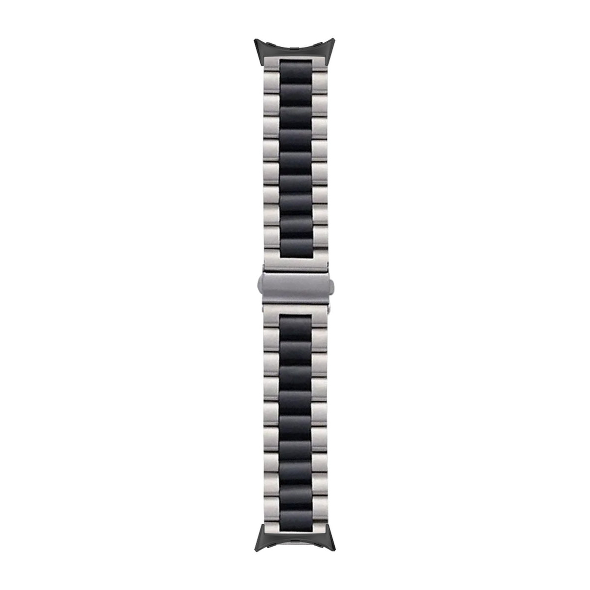 Steel Bracelet Black with Deployant Clasp - Silver/Black with Google Pixel Spring Bar Adapters - Wear Any 20mm Strap! for Pixel Watch 1-5 41mm