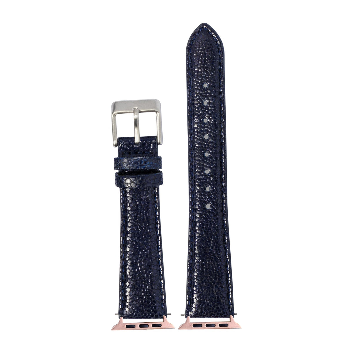 Faux Stingray - Navy Blue Rose Gold with Connecters - Spring Bar Type for Apple Watch