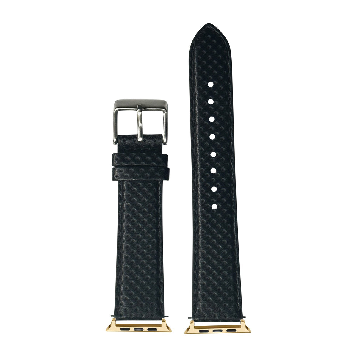Perforated Racing Leather Straps - Black Gold with Connecters - Spring Bar Type for Apple Watch