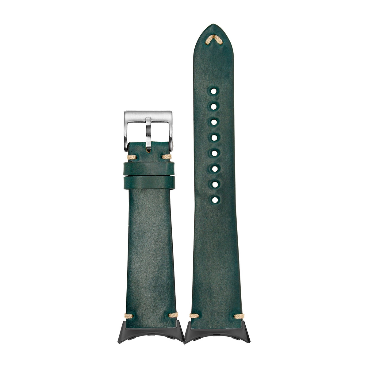 Horween Shell Cordovan - Vintage - Green Black with Google Pixel Spring Bar Adapters - Wear Any 20mm Strap! for Pixel Watch 3-5 45mm