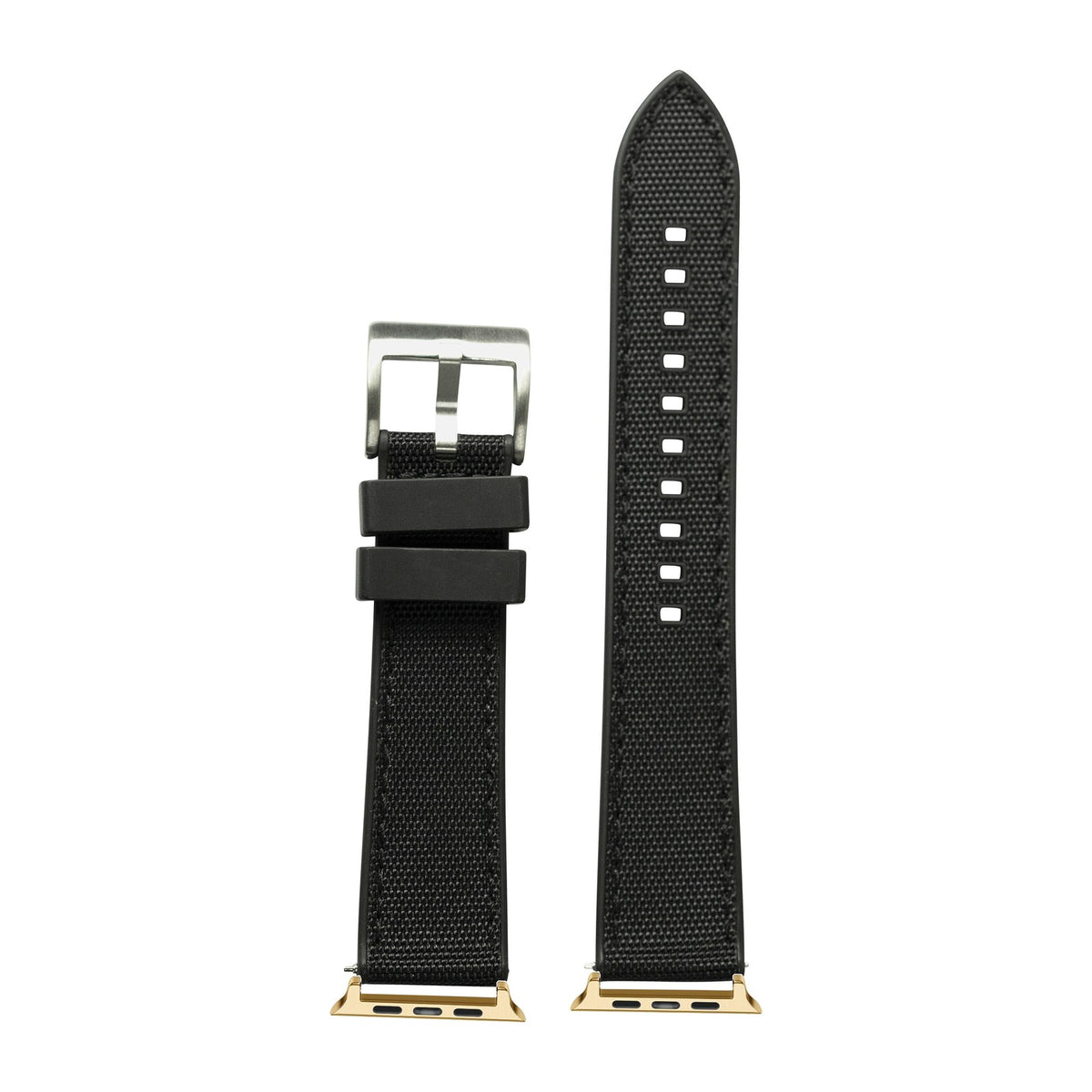 Sailcloth & FKM Rubber Hybrid Black Gold with Connecters - Spring Bar Type for Apple Watch