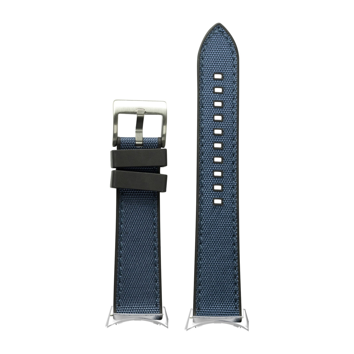 Sailcloth & FKM Rubber Hybrid Navy Blue Silver with Google Pixel Spring Bar Adapters - Wear Any 20mm Strap! for Pixel Watch 3-5 45mm