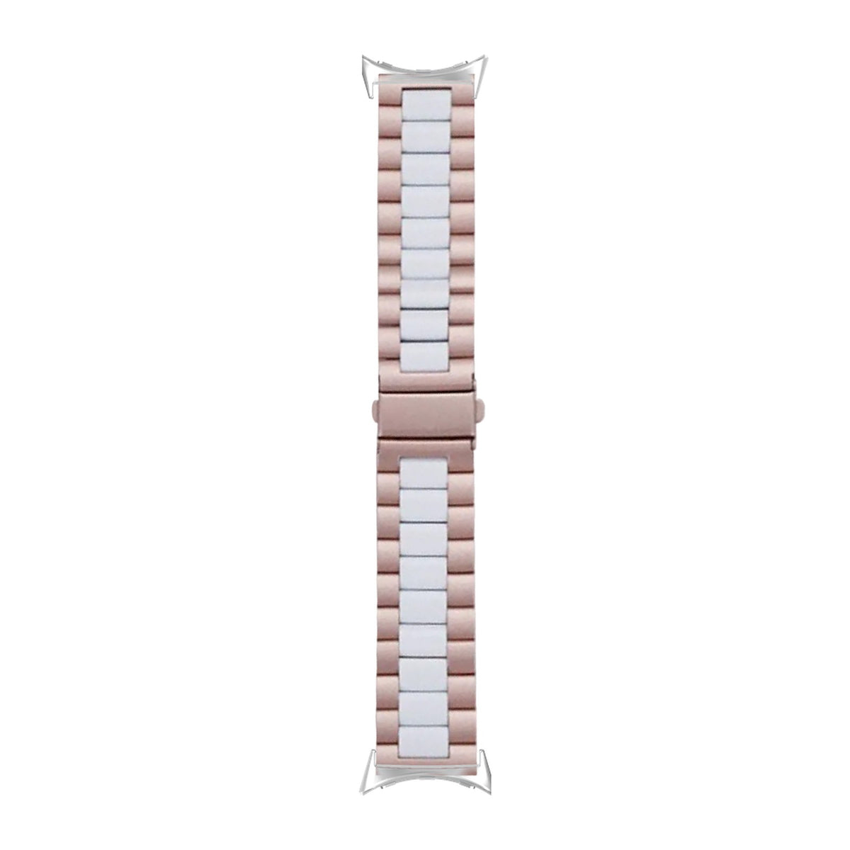 Steel Bracelet Silver with Deployant Clasp - Rose Gold/White with Google Pixel Spring Bar Adapters - Wear Any 20mm Strap! for Pixel Watch 1-5 41mm
