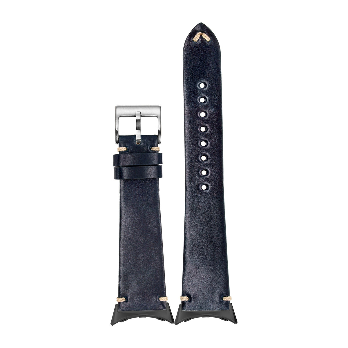 Horween Shell Cordovan - Vintage - Navy Blue Black with Google Pixel Spring Bar Adapters - Wear Any 20mm Strap! for Pixel Watch 3-5 45mm