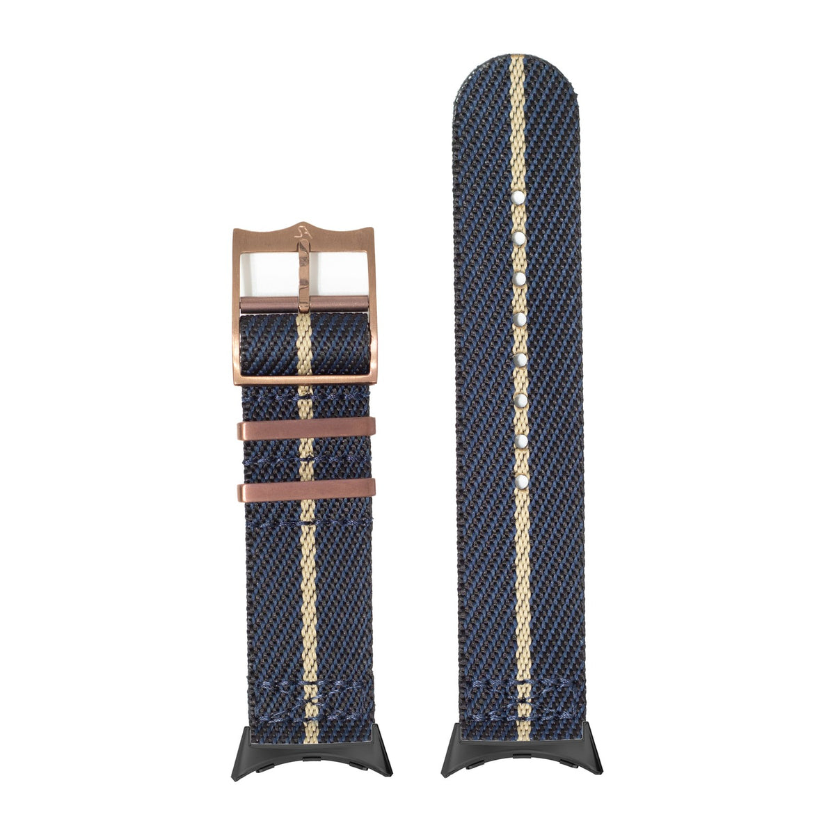 Cross Militex - Blue / Wheat [Bronze Coloured Hardware] with Google Pixel Spring Bar Adapters - Wear Any 20mm Strap! for Pixel Watch 1-5 41mm
