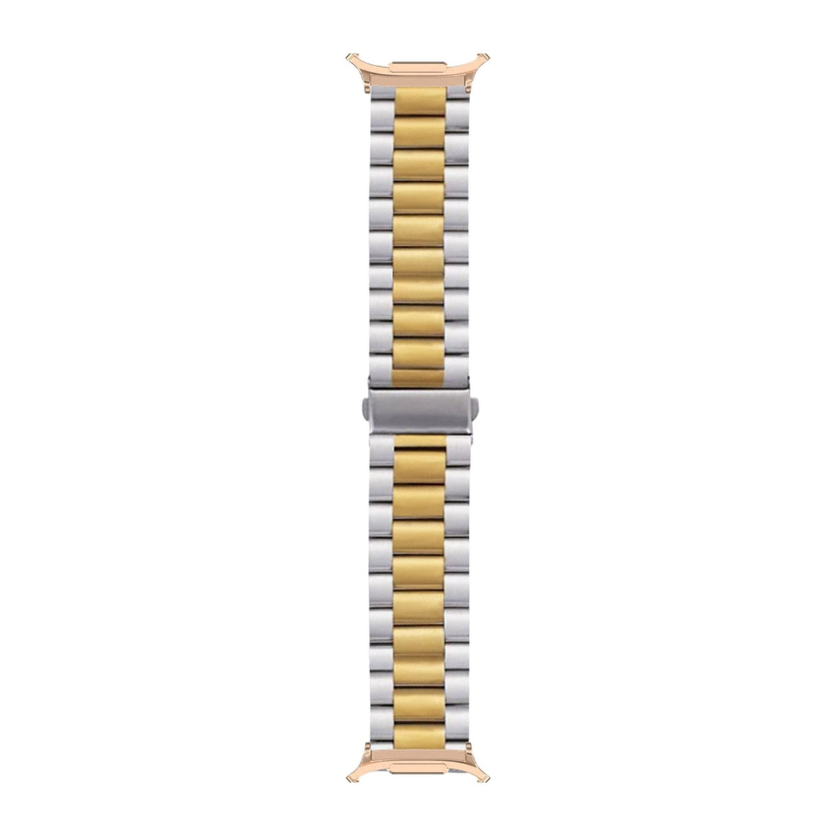 Steel Bracelet Rose Gold with Deployant Clasp - Silver/Gold with Strap Adapter for Galaxy Watch 8-9/Ultra