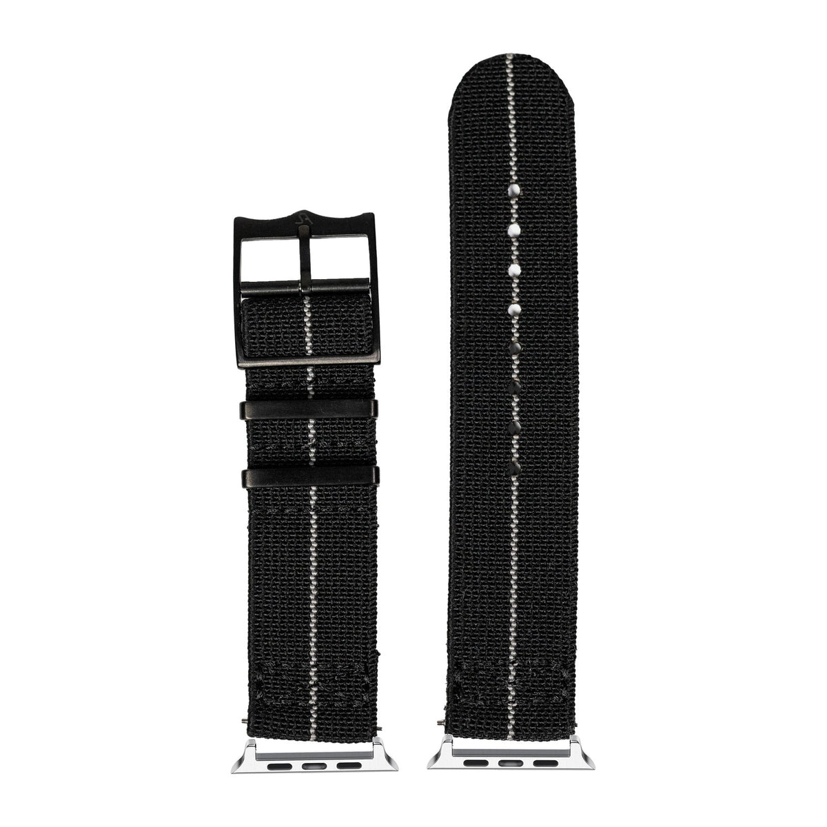 ElastoFlex - Stealth Black/White [Black Hardware] Silver with Connecters - Spring Bar Type for Apple Watch