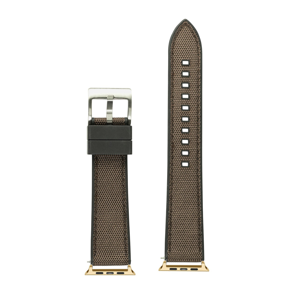 Sailcloth & FKM Rubber Hybrid Brown Gold with Connecters - Spring Bar Type for Apple Watch