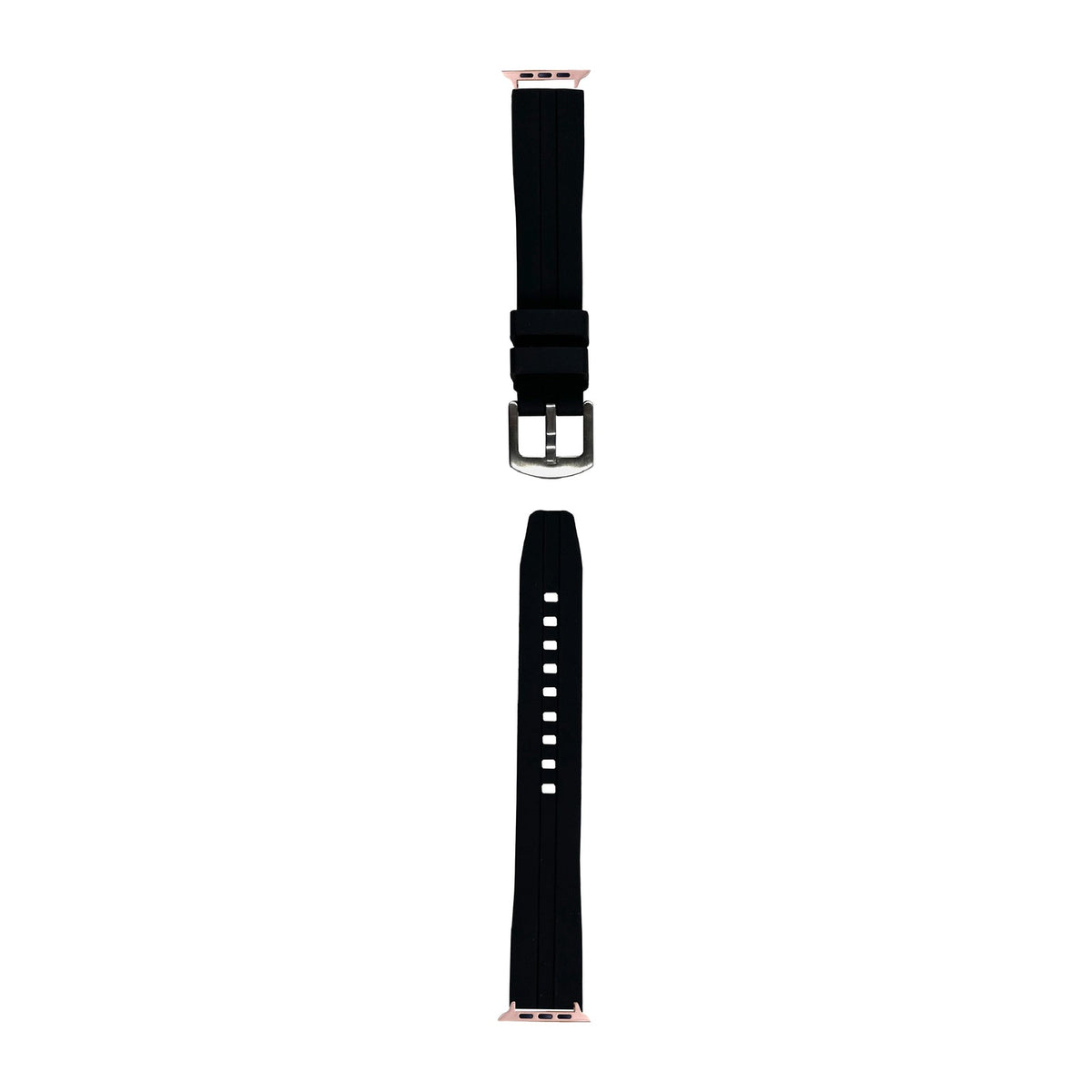 Large Silicone - Black Rose Gold with Connecters - Spring Bar Type for Apple Watch