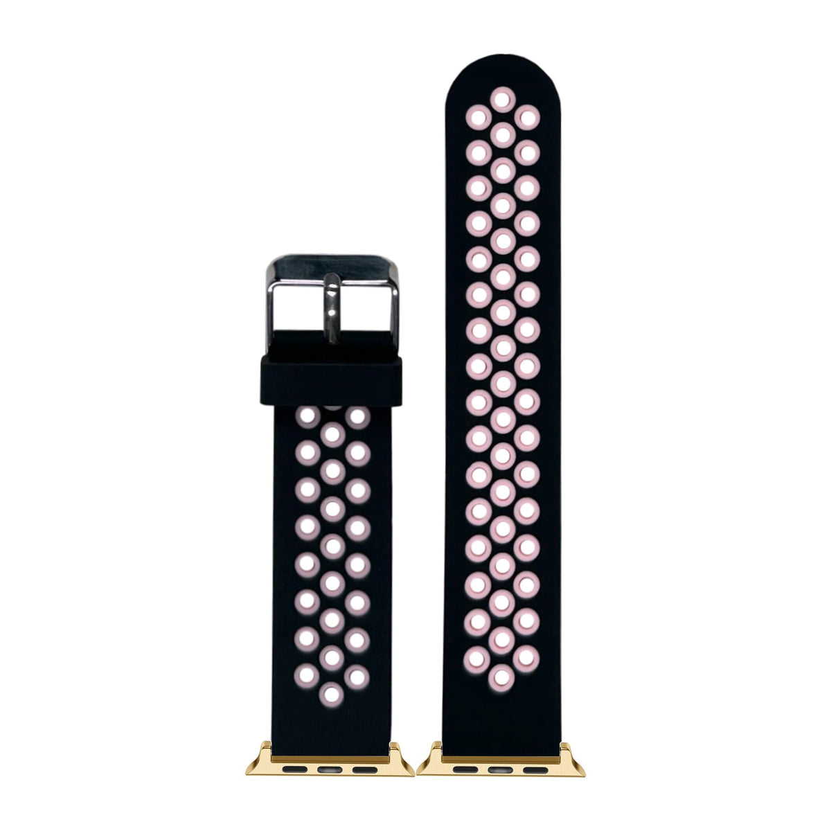 Flexi Sports Silicone Black/Pink Gold with Connecters - Spring Bar Type for Apple Watch