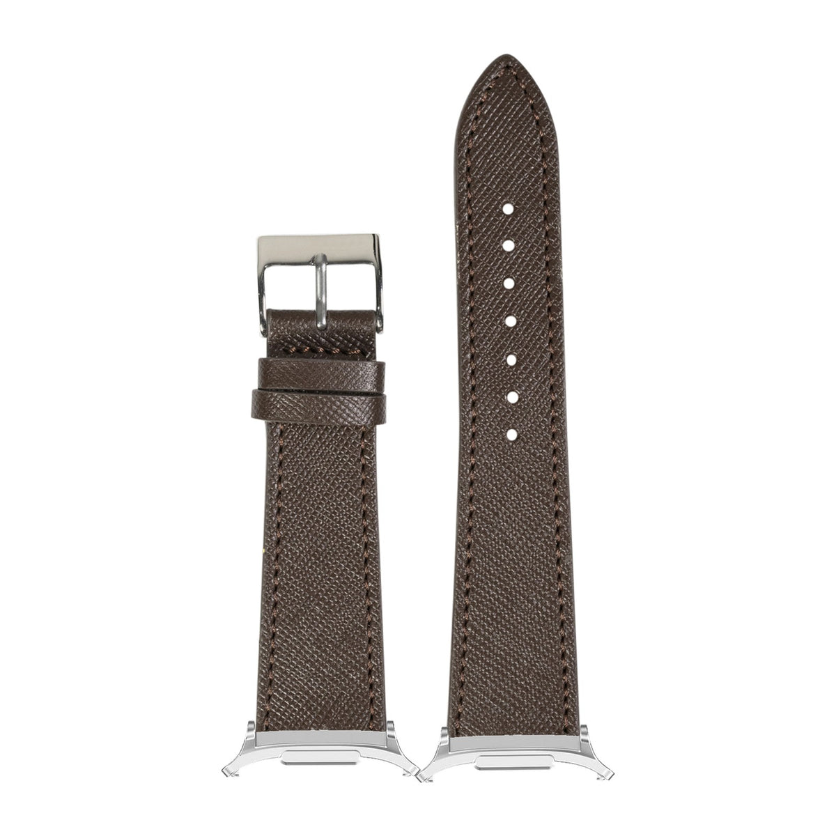Saffiano Leather - Dark Brown Silver with Strap Adapter for Galaxy Watch 8-9/Ultra