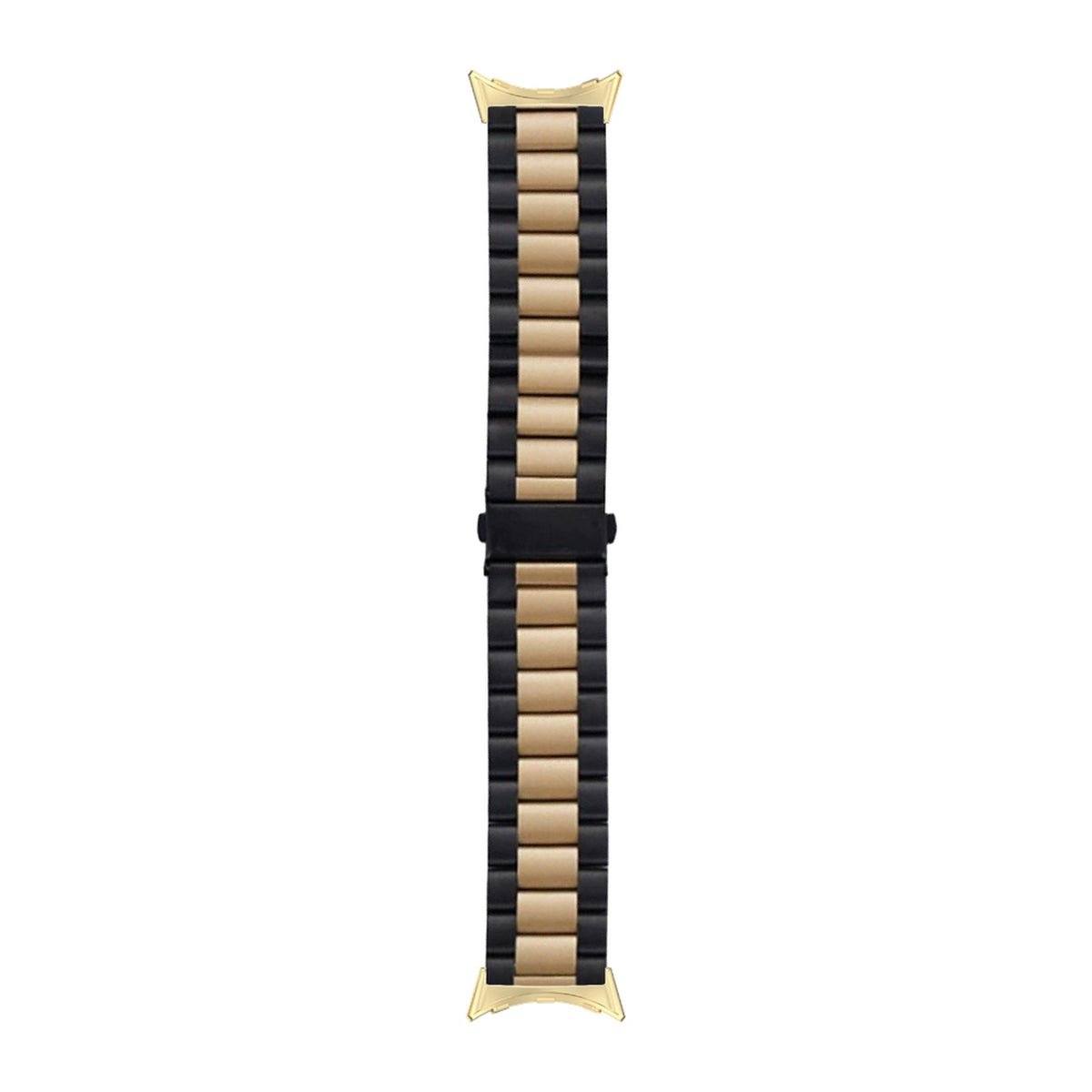 Steel Bracelet Gold with Deployant Clasp - Black/Rose Gold with Google Pixel Spring Bar Adapters - Wear Any 20mm Strap! for Pixel Watch 3-5 45mm