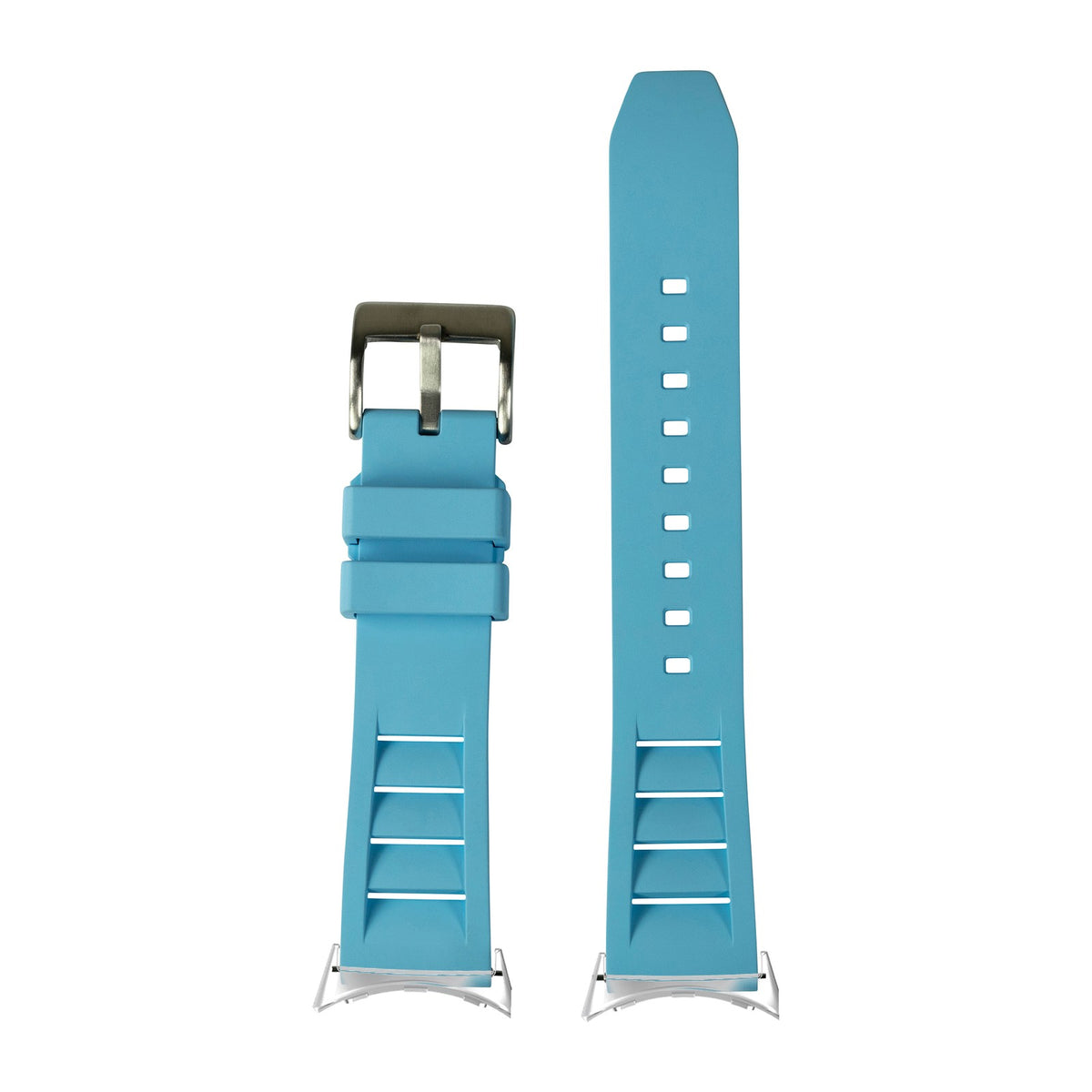 Shark Fin FKM Rubber - Sky Blue Silver with Google Pixel Spring Bar Adapters - Wear Any 20mm Strap! for Pixel Watch 1-5 41mm