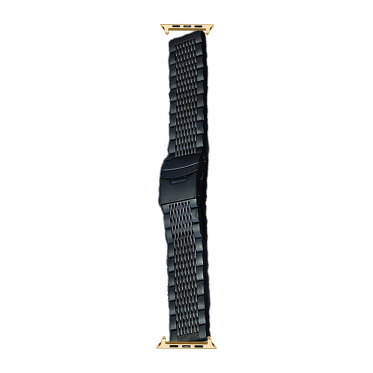 Black Steel Bracelet - Folding Deployant Clasp Gold with Connecters - Spring Bar Type for Apple Watch