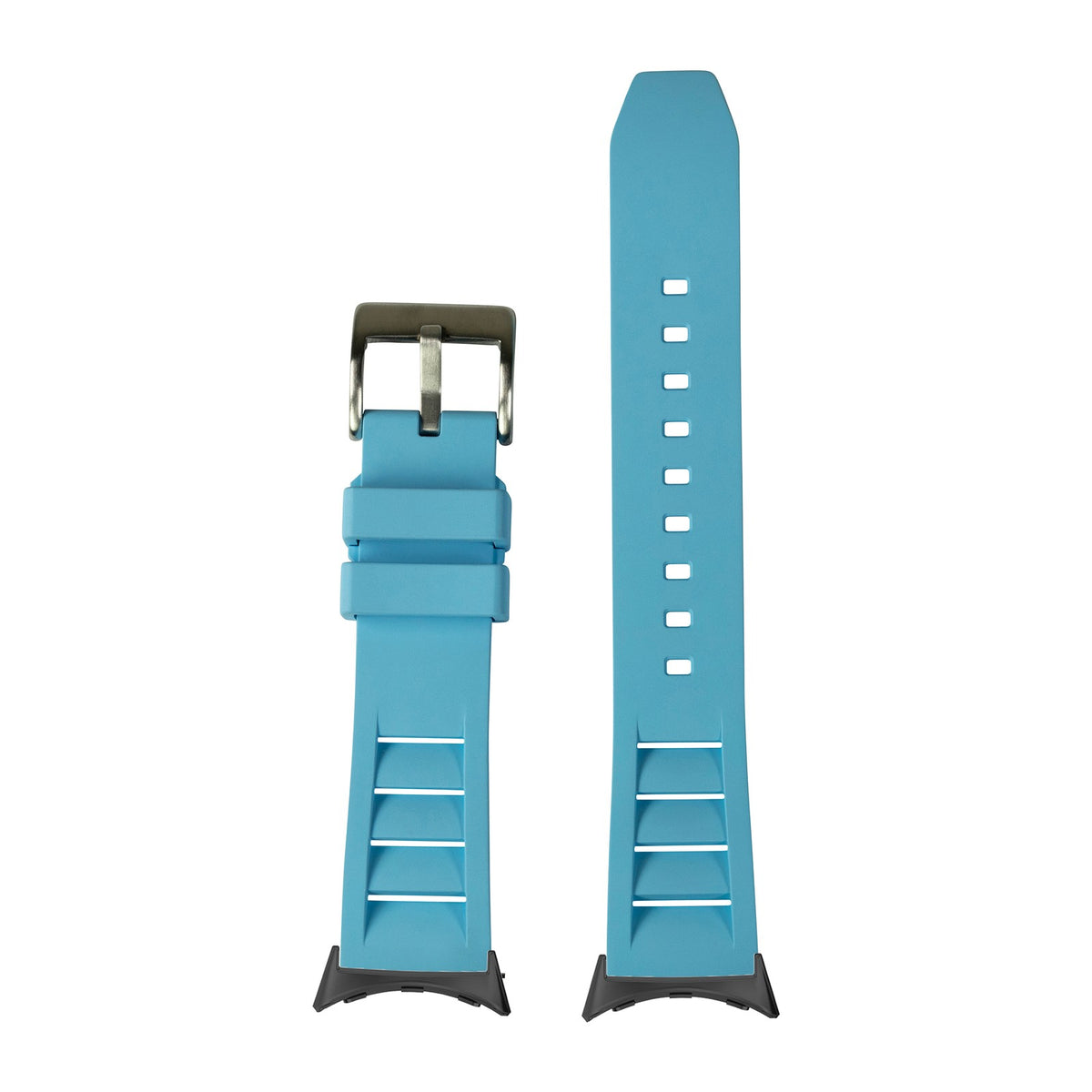 Shark Fin FKM Rubber - Sky Blue Black with Google Pixel Spring Bar Adapters - Wear Any 20mm Strap! for Pixel Watch 3-5 45mm