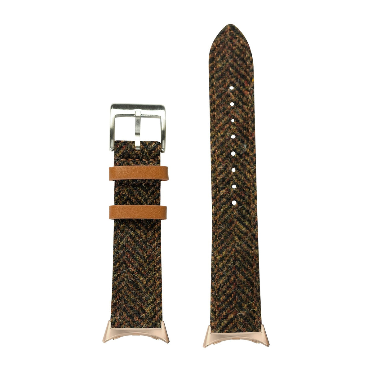 Harris Tweed® Herringbone - Brown Rose Gold with Google Pixel Spring Bar Adapters - Wear Any 20mm Strap! for Pixel Watch 1-5 41mm