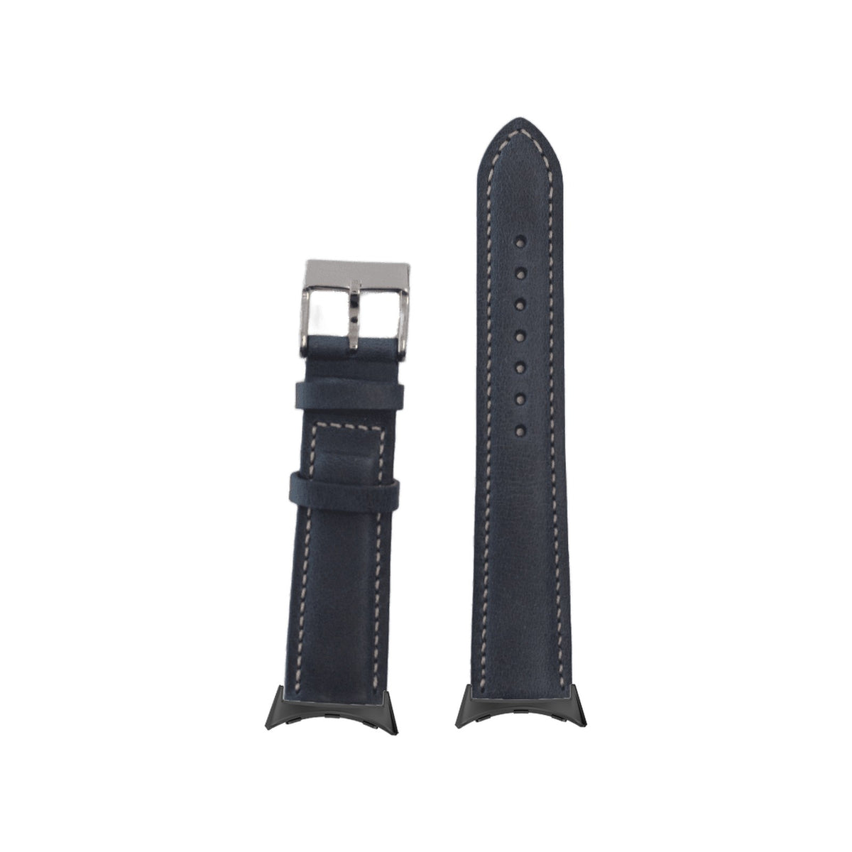 Padded Leather - Navy Blue | Beige Stitching Black with Google Pixel Spring Bar Adapters - Wear Any 20mm Strap! for Pixel Watch 3-5 45mm