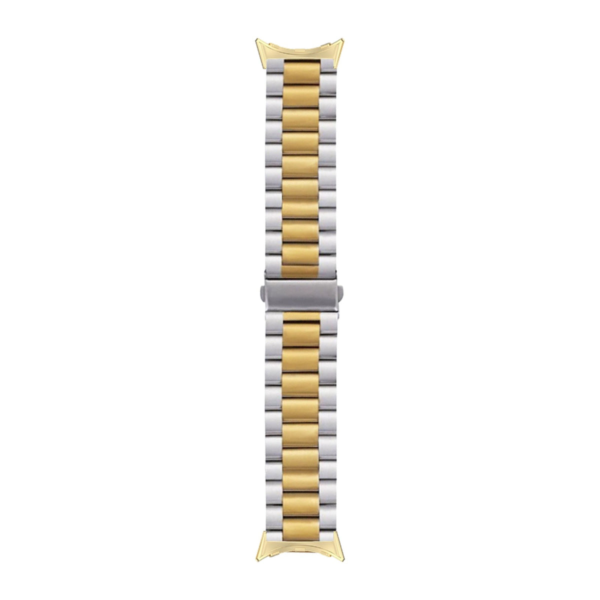 Steel Bracelet Gold with Deployant Clasp - Silver/Gold with Google Pixel Spring Bar Adapters - Wear Any 20mm Strap! for Pixel Watch 3-5 45mm