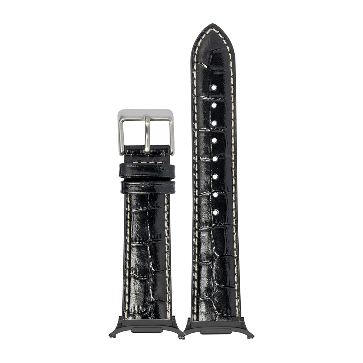 Alligator Leather - Black | White Stitching for the Galaxy Watch 8, 9 and Ultra with adapter fitted