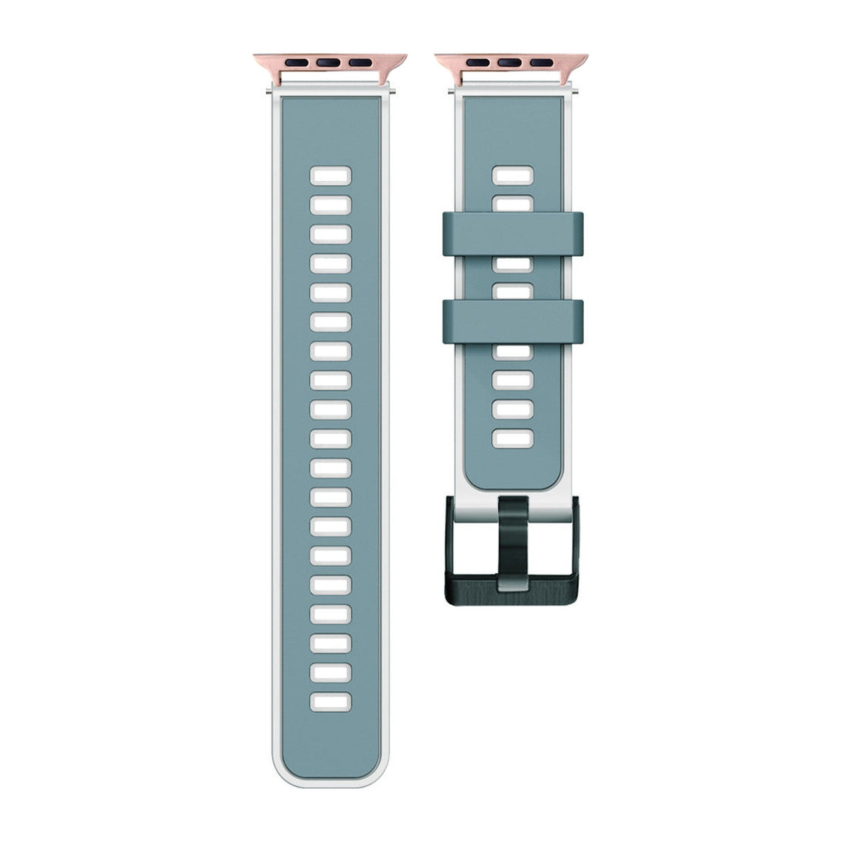 Two Tone Silicone Light Blue / White Rose Gold with Black Hardware with Connecters - Spring Bar Type for Apple Watch